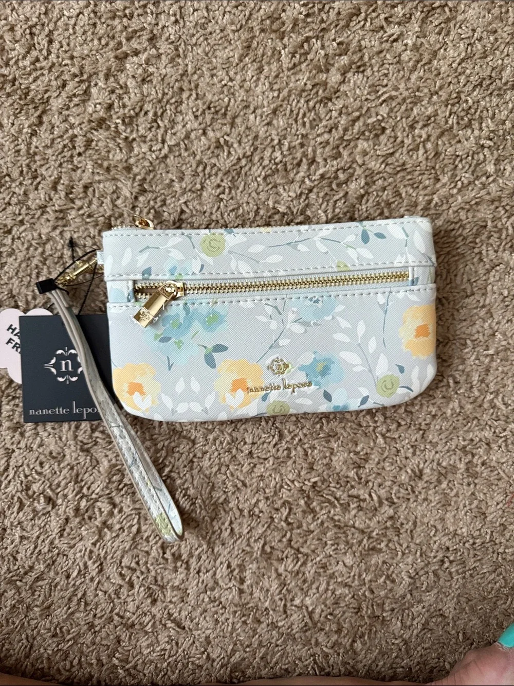 Nanette Lepore Floral Wristlet in Light Blue, Yellow and Green